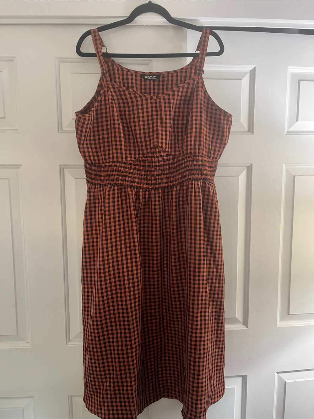 BloomChic Rust and Black Gingham Midi Dress